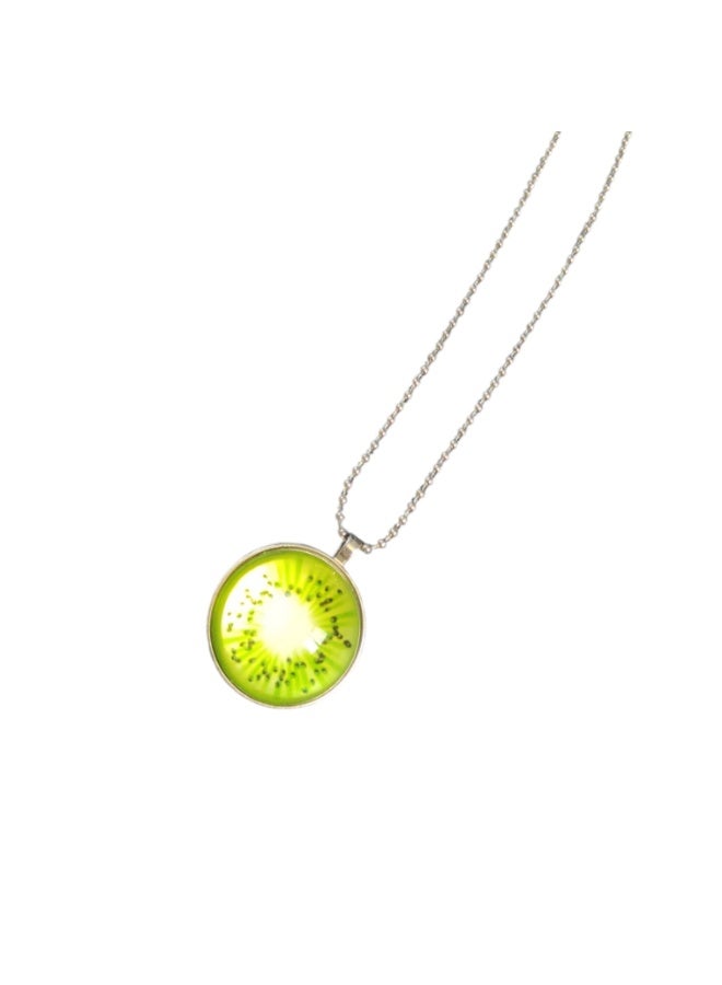 Trendy Handmade Resin Kiwi Slice Necklace - Realistic Fruit Pendant with Elegant Silver Chain - Unique Fashion Accessory - Image 4